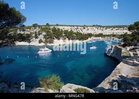 Calanque de Port Miou, natürliche Fjord verwendet wie Marina, Calanques, Bouches-du-Rhône, Côte d'Azur, Südfrankreich, Frankreich, Europa Stockfoto