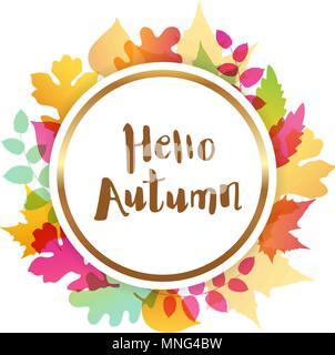 Hell abstrakt Herbst Banner mit fallenden Blätter. Hallo herbst Schriftzug. Stock Vektor
