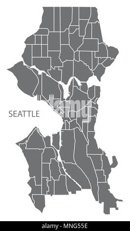 Seattle Washington Stadtplan mit nachbarschaften Grau Abbildung silhouette Form Stock Vektor