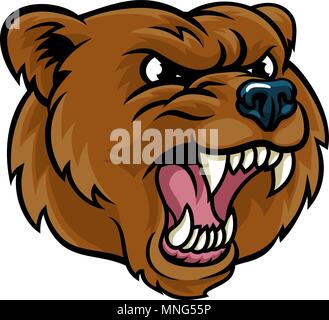 Grizzly Bär Cartoon Maskottchen wütend das Gesicht Stock Vektor