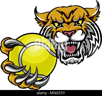 Wildcat Holding Tennisl Ball Maskottchen Stock Vektor