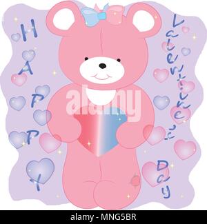 Rosa Bär mit Herzen Vector Stock Vektor