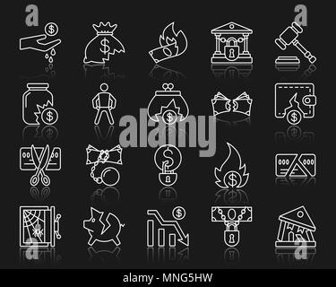 Konkurs dünne Linie Symbole gesetzt. Überblick Web sign Kit. Krise Linie icon Sammlung umfasst Armut, Verfall, graph. Einfache Konkurs symb Stock Vektor