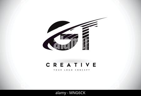 GT G T Schreiben Logo Design mit Swoosh und schwarze Linien. Modern Creative Zebrastreifen Buchstaben Vektor Logo Stock Vektor