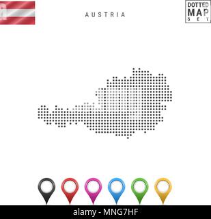 Gepunktete Karte von Österreich. Einfache Silhouette von Österreich. Die Nationalflagge von Österreich. Eingestellt von bunten Karte Markierungen. Vector Illustration isoliert auf Wh Stock Vektor