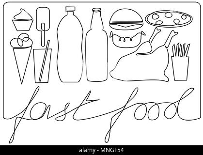 Fast food eine Linie zeichnen Stock Vektor
