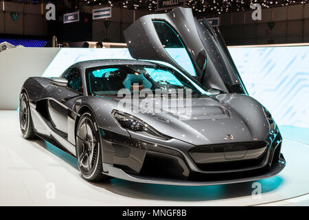 Genf, Schweiz - 7. MÄRZ 2018: Rimac C Zwei elektrische hypercar auf dem 88. Internationalen Automobilsalon in Genf präsentiert. Stockfoto