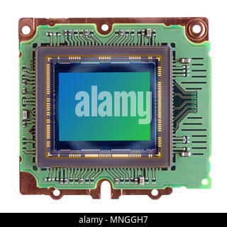 Moderne grosse RGB-Sensor von der Digitalkamera auf den Standard Kühler aus Kupfer hergestellt. Top View Studio isolierte Makroaufnahme. Kunst weichen foc Stockfoto