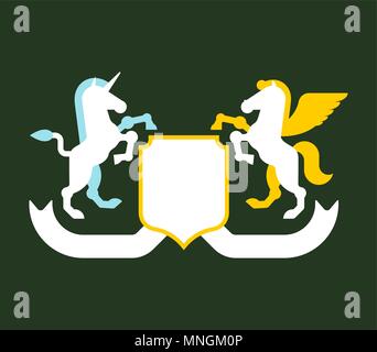 Pegasus und Unicorn Schild heraldischen Symbol. Zeichen Tier für Wappen. Vector Illustration Stock Vektor