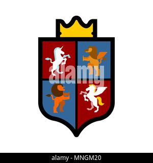 Schild und Tiere heraldischen Symbol gesetzt. Pegasus und Löwe und Greif. Zeichen Tier für Wappen. Royal Vector Illustration Stock Vektor