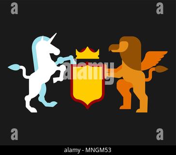 Griffin und Unicorn Schild heraldischen Symbol. Zeichen Tier für Wappen. Vector Illustration Stock Vektor