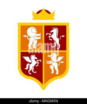 Schild und Tiere heraldischen Symbol gesetzt. Pegasus und Löwe und Greif. Zeichen Tier für Wappen. Royal Vector Illustration Stock Vektor