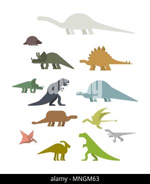 Dinosaurier. Alte Tier. Diplodocus und Stegosaurus, Pterosaur. Ankylosaurus und Triceratops. Styracosaurus und Iguanodon, Apatosaurus. Tyrannosa Stock Vektor