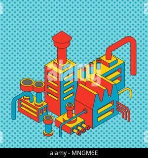 Anlage industriellen Isometrische. Werk isoliert Pop Art Stil. Vector Illustration Stock Vektor