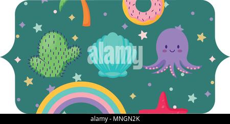 Banner mit niedlichen Oktopus und ähnliche Symbole Muster auf weißem Hintergrund, Vector Illustration Stock Vektor