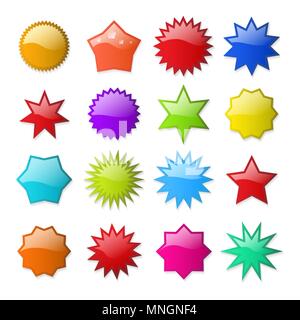 Starburst formen. Circle Star Burst Form promo Aufkleber, leer Verkauf vektor Preis tags auf weißem Hintergrund Stock Vektor