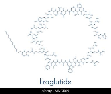 Liraglutide Diabetes und Fettleibigkeit Molekül. Skelettmuskulatur Formel. Stock Vektor