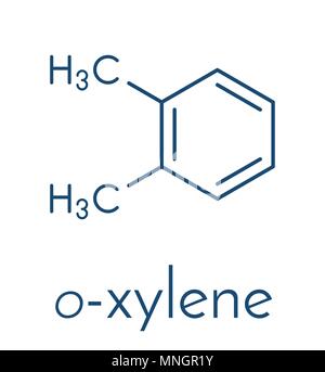 Ortho-Xylol (o-Xylol) aromatische Kohlenwasserstoffe Molekül. Skelettmuskulatur Formel. Stock Vektor