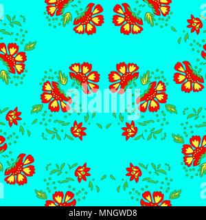 Schöne nahtlose Hintergrund mit roten Blumen und grüne Blätter. Stock Vektor