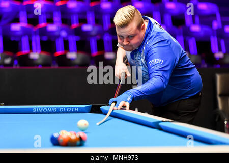 Shanghai, China. 17 Mai, 2018. Finnlands Petri Makkonen beim World Cup of POOL 2018: Runde 1 - Finnland vs Malaysia in Luwan (Gymnasium) Arena am Donnerstag, dem 17. Mai 2018. SHANGHAI, China. Credit: Taka G Wu Credit: Taka Wu/Alamy leben Nachrichten Stockfoto