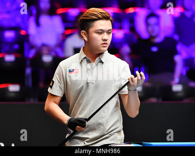 Shanghai, China. 17 Mai, 2018. Malaysia's Darryl Chia beim World Cup of POOL 2018: Runde 1 - Finnland vs Malaysia in Luwan (Gymnasium) Arena am Donnerstag, dem 17. Mai 2018. SHANGHAI, China. Credit: Taka G Wu Credit: Taka Wu/Alamy leben Nachrichten Stockfoto
