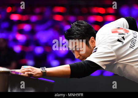 Shanghai, China. 17 Mai, 2018. Japans Toru Kuribayashi beim World Cup of POOL 2018: Runde 1 - Japan vs Swedden im Luwan (Gymnasium) Arena am Donnerstag, dem 17. Mai 2018. SHANGHAI, China. Credit: Taka G Wu Credit: Taka Wu/Alamy leben Nachrichten Stockfoto