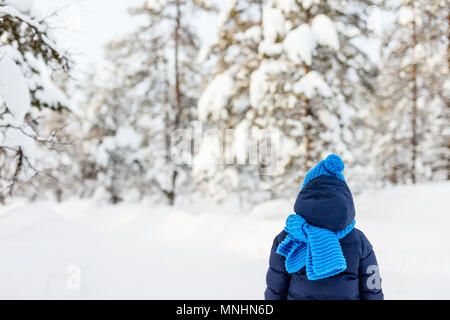 Rückansicht des kleinen Mädchens tragen warme Kleidung im Freien auf der schönen Winter schneebedeckten Tag Stockfoto