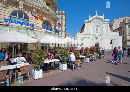 Restaurant La Samaritaine am alten Hafen Vieux Port, Marseille, Bouches-du-Rhône der Region Provence-Alpes-Côte d'Azur, Südfrankreich, Frankreich, Europa Stockfoto