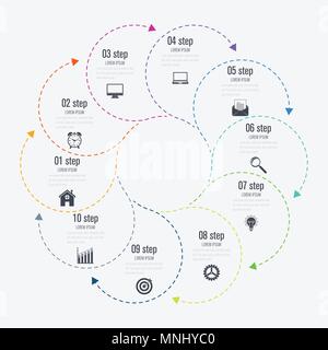 Infografiken Vorlage 10 Optionen mit Kreis Stock Vektor