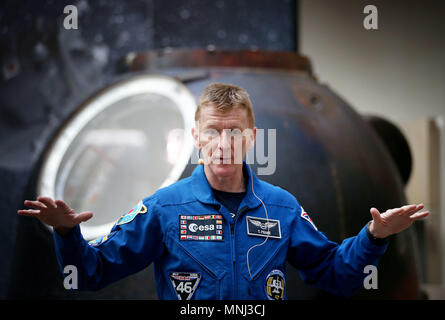 Astronauten Tim Peake, bei einem Besuch im Nationalmuseum von Schottland, Edinburgh, wo er enthüllt eine neue Ausstellung, welche Funktionen die Sojus TMA-19 m Abstieg Modul und der raumanzug Große Peake auf seiner High-speed Reise zurück trug, von der Internationalen Raumstation (ISS). Stockfoto