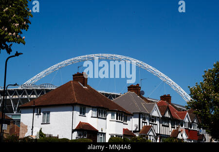 Eine allgemeine Ansicht des Wembley Stadions, London. DRÜCKEN SIE VERBANDSFOTO. Bilddatum: Donnerstag, 17. Mai 2018. Siehe PA Story Soccer England. Das Foto sollte lauten: John Walton/PA Wire. EINSCHRÄNKUNGEN: Nutzung unterliegt FA-Einschränkungen. Nur für redaktionelle Zwecke. Kommerzielle Nutzung nur mit vorheriger schriftlicher Zustimmung des FA. Keine Bearbeitung außer Zuschneiden. Stockfoto