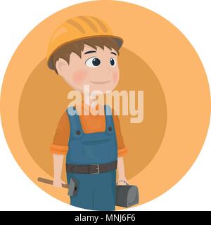 Mann Arbeiter Bau builder Vektor. Zeichentrickfigur Stock Vektor