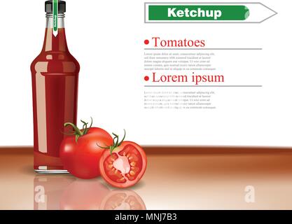 Ketchupflasche Vektor realistische Mock up. Produkt Verpackung detaillierte Design. Bio Tomaten ausführliche Produkt Stock Vektor