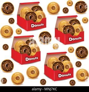 Donuts Muster Vektor realistisch. 3d deliclous Dessert Abbildung Stock Vektor