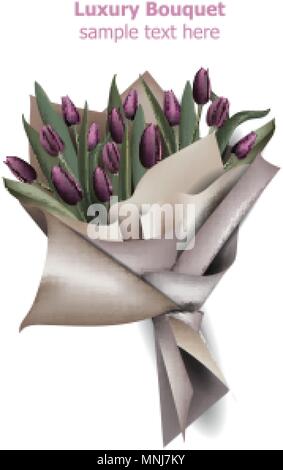 Tulip Blumen Blumenstrauß Vektor. Frühling Hintergrund. Realistische 3D-Darstellung Stock Vektor