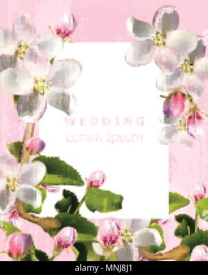 Cherry Blumen vintage Karte Vektor. Schöner Frühling frame Stock Vektor