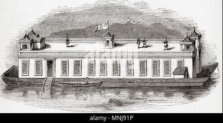 Die Torheit, eine schwimmende Kaffeehaus auf der Themse, gegenüber Somerset House in London, England. Aus Old England: eine bildliche Museum, veröffentlicht 1847. Stockfoto