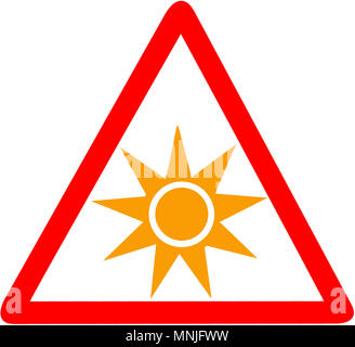 Optische Strahlung Warnung rot dreieckig Achtung Schild auf weißem Hintergrund. Stockfoto