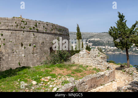 Die Ruinen von Fort Royal auf der Insel Lokrum, in der Adria, Dubrovnik, Kroatien. Stockfoto