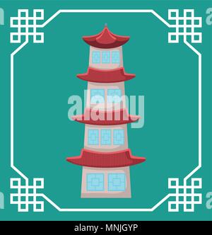 Dekorative Rahmen mit Südkorea traditionelles Gebäude Symbol über Türkis Hintergrund, farbenfrohen Design. Vector Illustration Stock Vektor