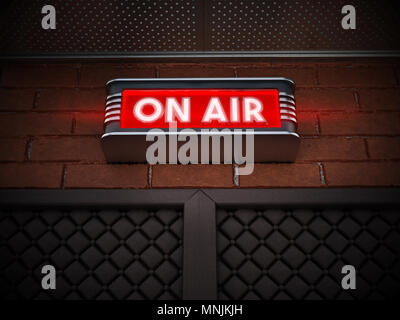 Auf Luft Schild über der Tür einer Sendung. 3D-Darstellung. Stockfoto