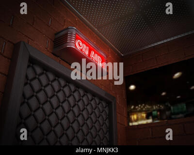 Auf Luft Schild über der Tür einer Sendung. 3D-Darstellung. Stockfoto