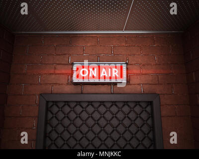 Auf Luft Schild über der Tür einer Sendung. 3D-Darstellung. Stockfoto