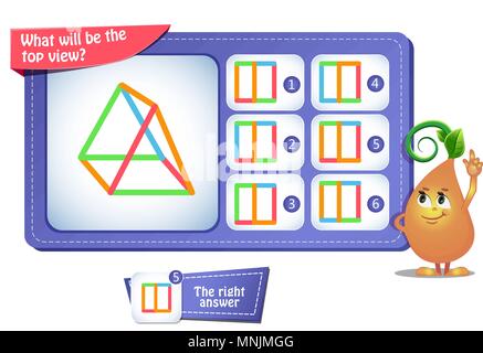 Lernspiel für Kinder, Puzzle. Entwicklung des räumlichen Denkens bei Kindern (geeignet sowohl für Kinder und Erwachsene). Aufgabe spiel Was wird oben vi. Stock Vektor