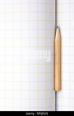 Kurze Bleistift auf ein kariertes Papier Copybook Stockfoto