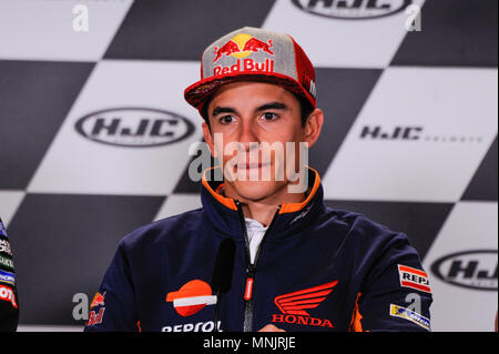 Le Mans, Frankreich. 17 Mai, 2018. Marc Marquez besucht eine Pressekonferenz von Frankreich MotoGP am Circuit Bugatti Le Mans. Credit: Gaetano Piazzolla/Pacific Press/Alamy leben Nachrichten Stockfoto