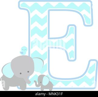 Erste e mit niedlichen Elefanten und Little Baby Elefant auf weißem Hintergrund. kann für den Vatertag Karte, Baby Geburt Ansagen verwendet werden, n Stock Vektor