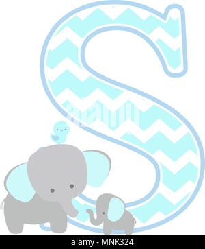 Kann für den Vatertag Karte, Baby Geburt Ansagen erste s mit niedlichen Elefanten und Little Baby Elefant auf weißem Hintergrund. verwendet werden, n Stock Vektor