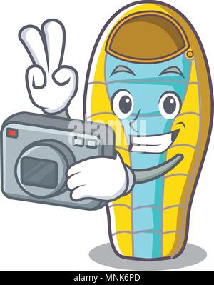 Fotograf schlafen schlecht Maskottchen Karikatur Stock Vektor