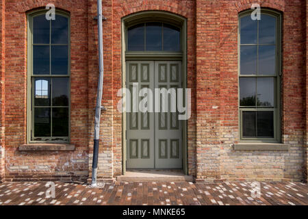 Der ehemalige Michigan Central Rail Road Anwesen in St. Thomas, Ontario, Kanada, darunter das der Werkstatt und die CASO-Station. Stockfoto